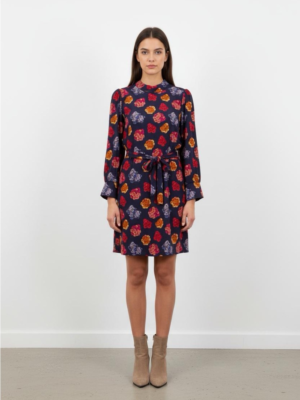 Soi Paris Abstract Floral Print Navy Long Sleeve Mini Dress 100% Viscose Size 6